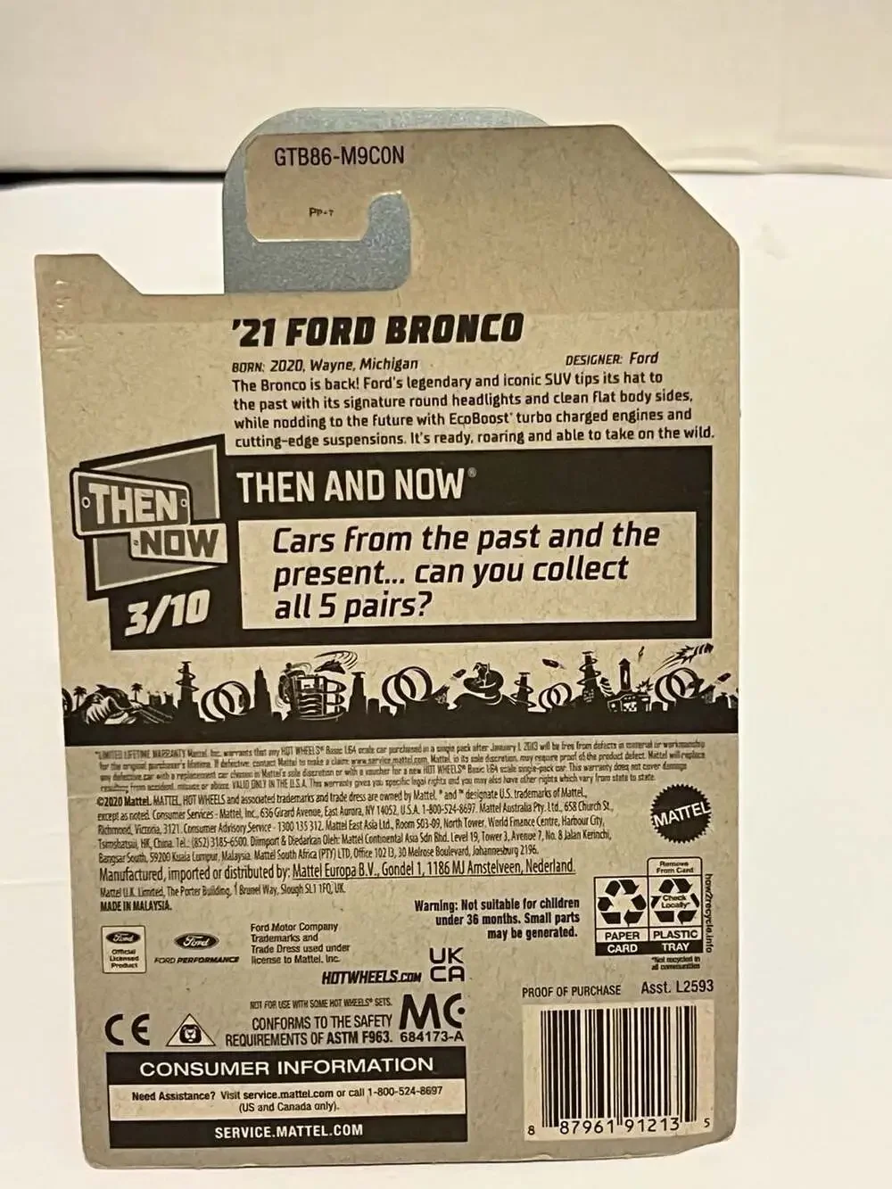 💥Hot Wheels '21 Ford Bronco Orange Then and Now 3/10 Diecast Car